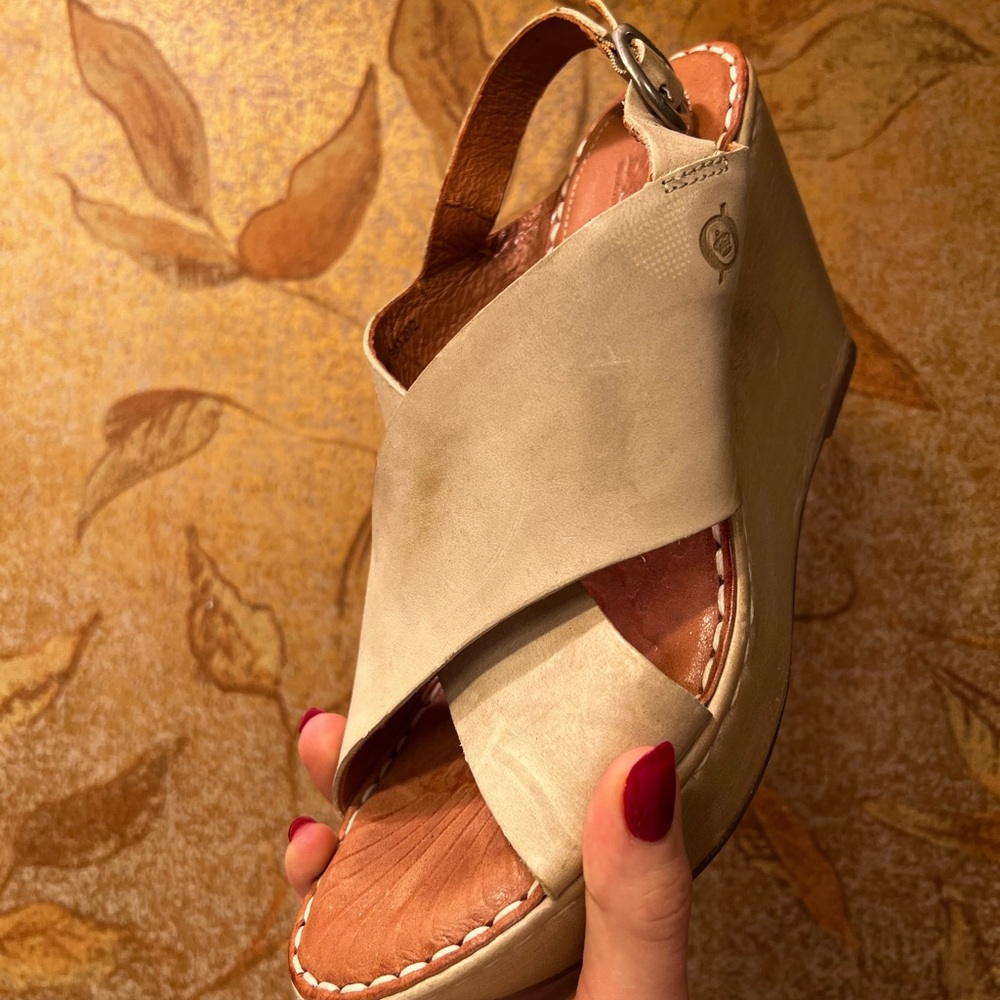 Like New - Born Strappy Tan Wedge
